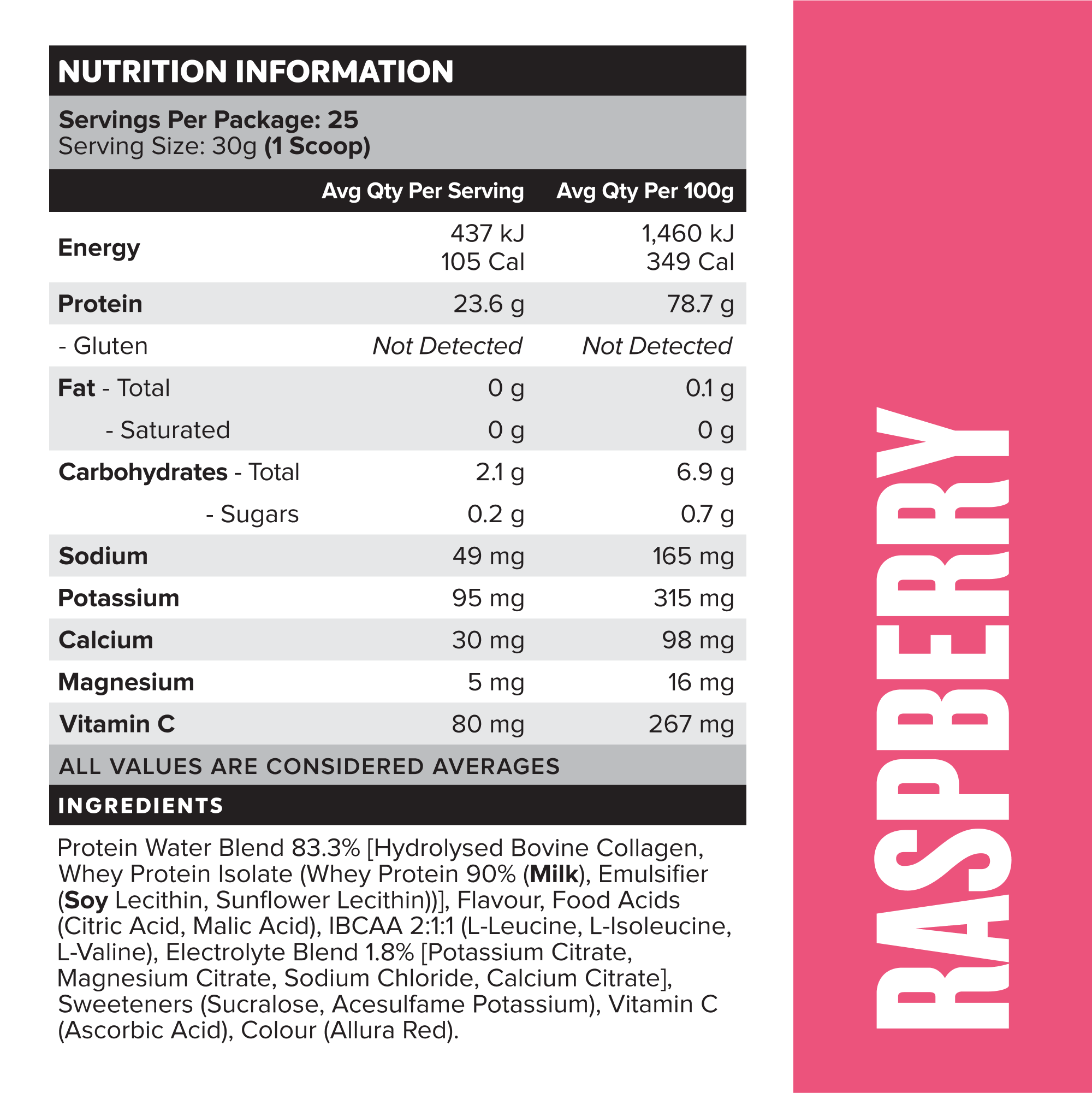 PROTEIN WATER - Raspberry - 25 serves 750g-Protein Waters-MNSUPPS0210-9359054001237-2-Muscle Nation