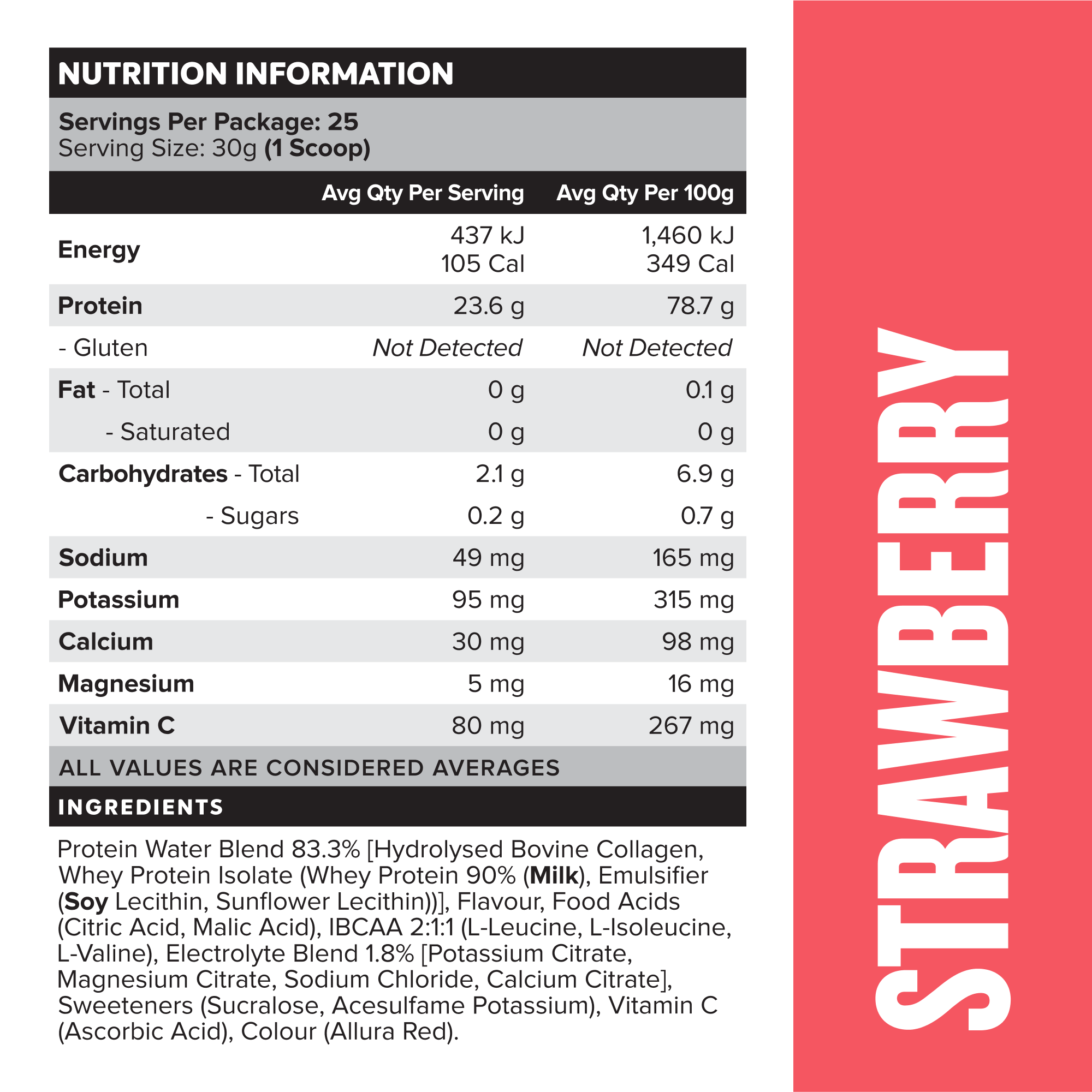 PROTEIN WATER - Strawberry - 25 serves 750g-Protein Waters-MNSUPPS0301-764460254600-3-Muscle Nation
