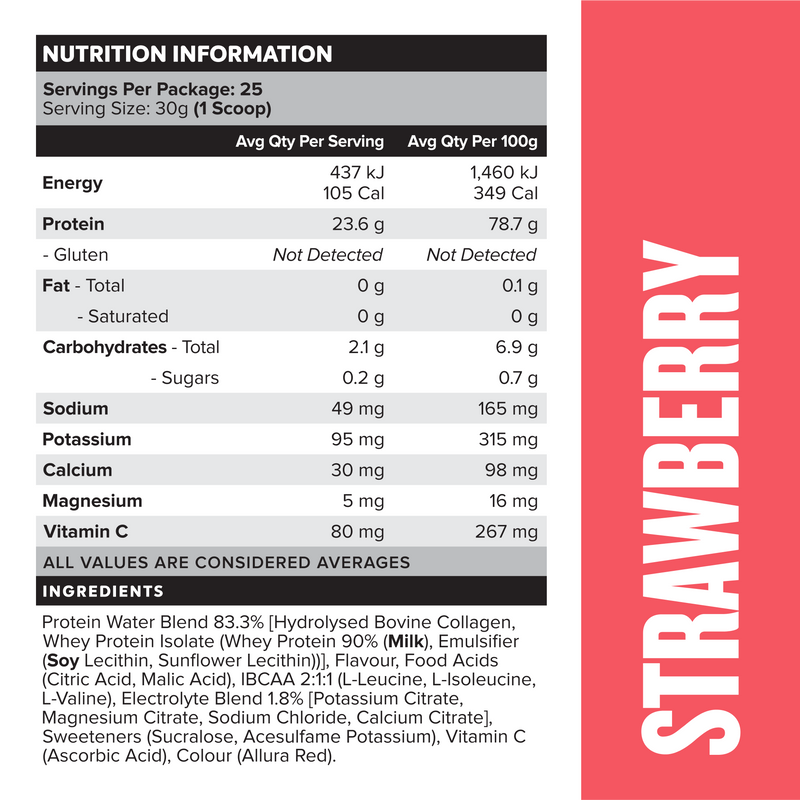 PROTEIN WATER - Strawberry - 25 serves 750g-Protein Waters-MNSUPPS0301-764460254600-3-Muscle Nation
