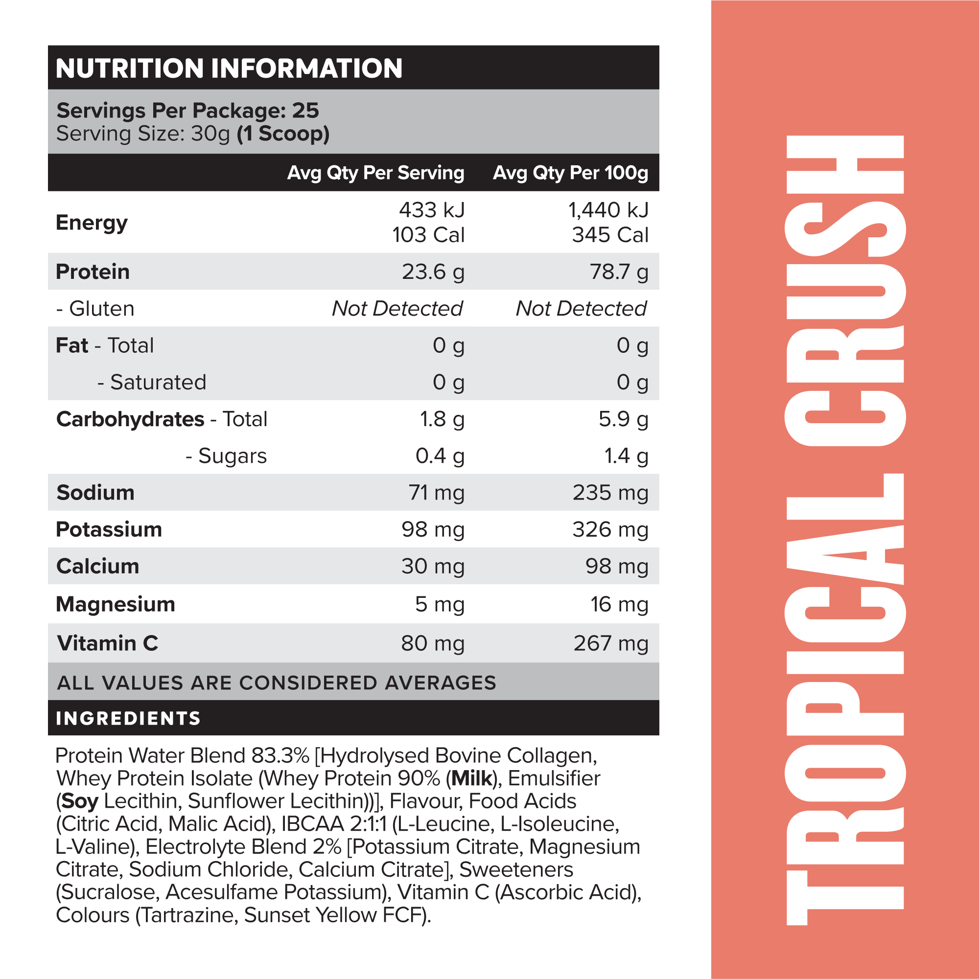 PROTEIN WATER - Tropical Crush - 25 serves 750g-Protein Waters-MNSUPPS0239-9359054001206-2-Muscle Nation