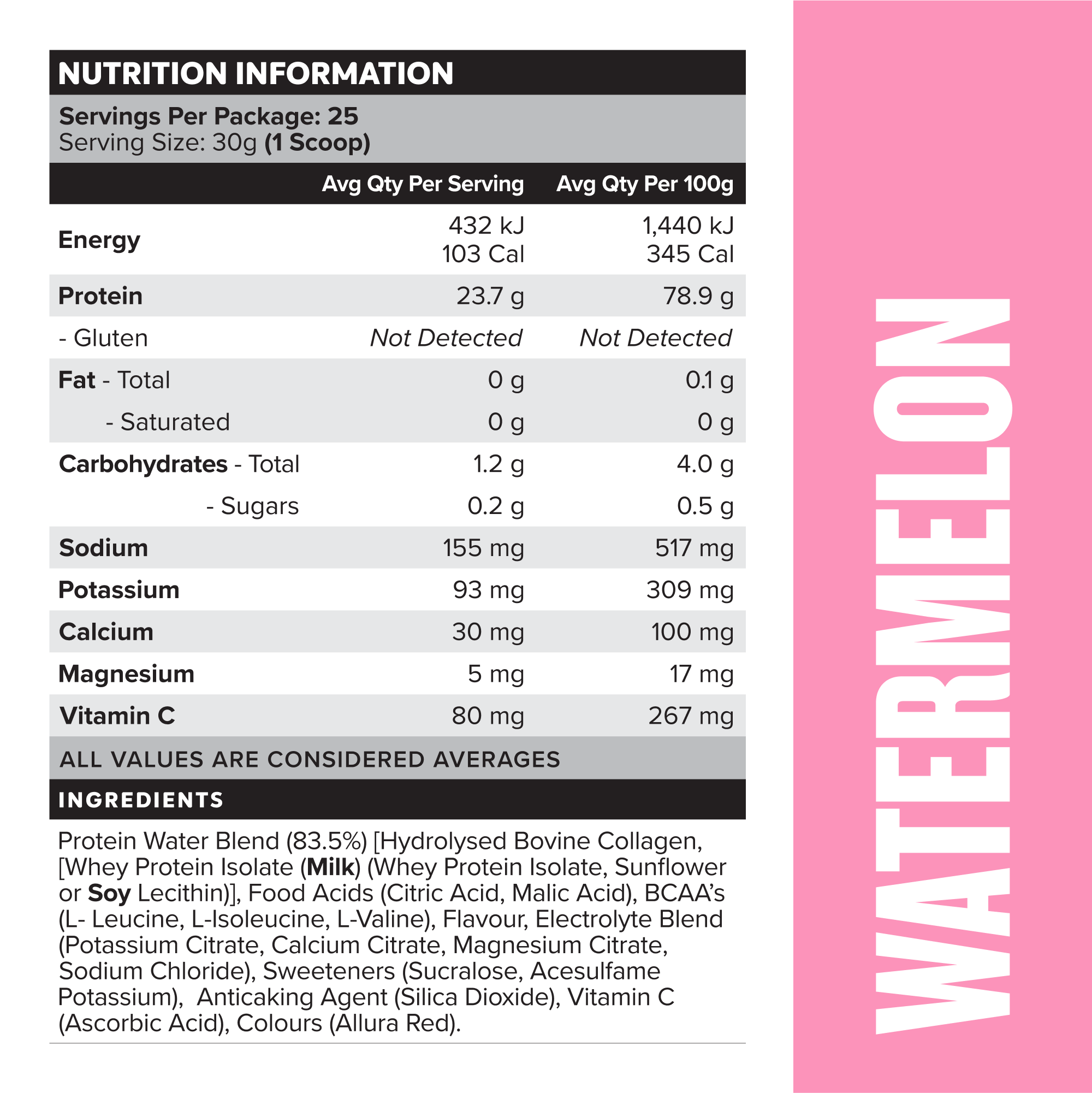PROTEIN WATER - Watermelon - 25 serves 750g-Protein Waters-MNSUPPS0329-9359054001275-3-Muscle Nation