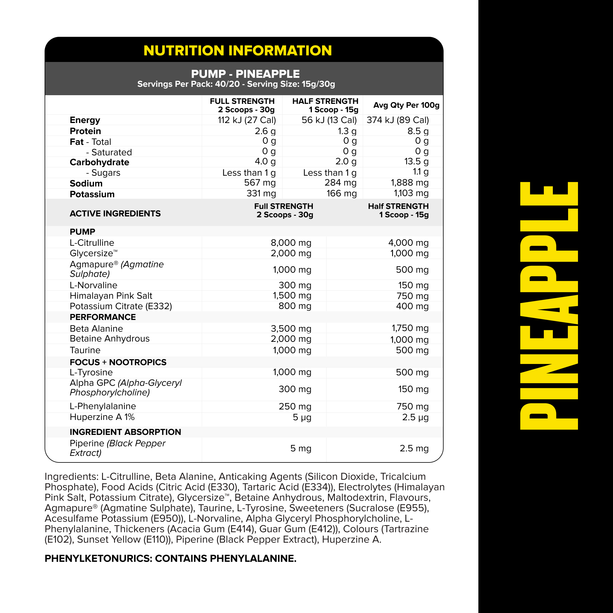 PUMP Pre-Workout Caffeine Free - Pineapple - 40 serves-Pre-Workouts-MNSUPPS0405-9359054003019-2-Muscle Nation