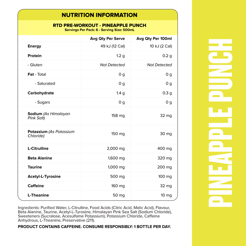 Pre-Workout RTD - Pineapple Punch 500ml (12 Pack)-Ready to Drink-MNSUPPS0361-19359054001807-2-Muscle Nation