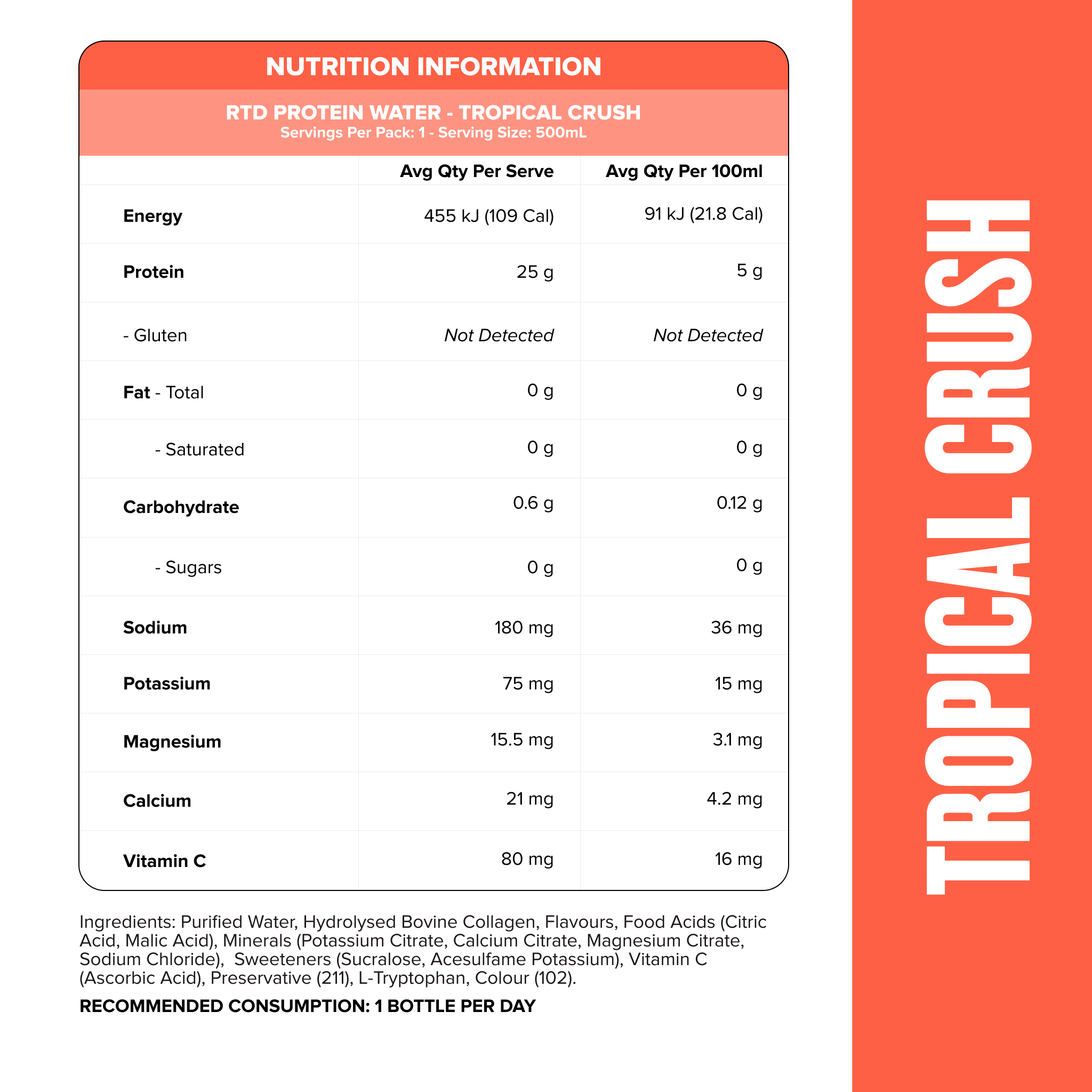 RTD Protein Water - Tropical Crush 500ml (12 Pack)-Ready to Drink-MNSUPPS0359-19359054001814-2-Muscle Nation