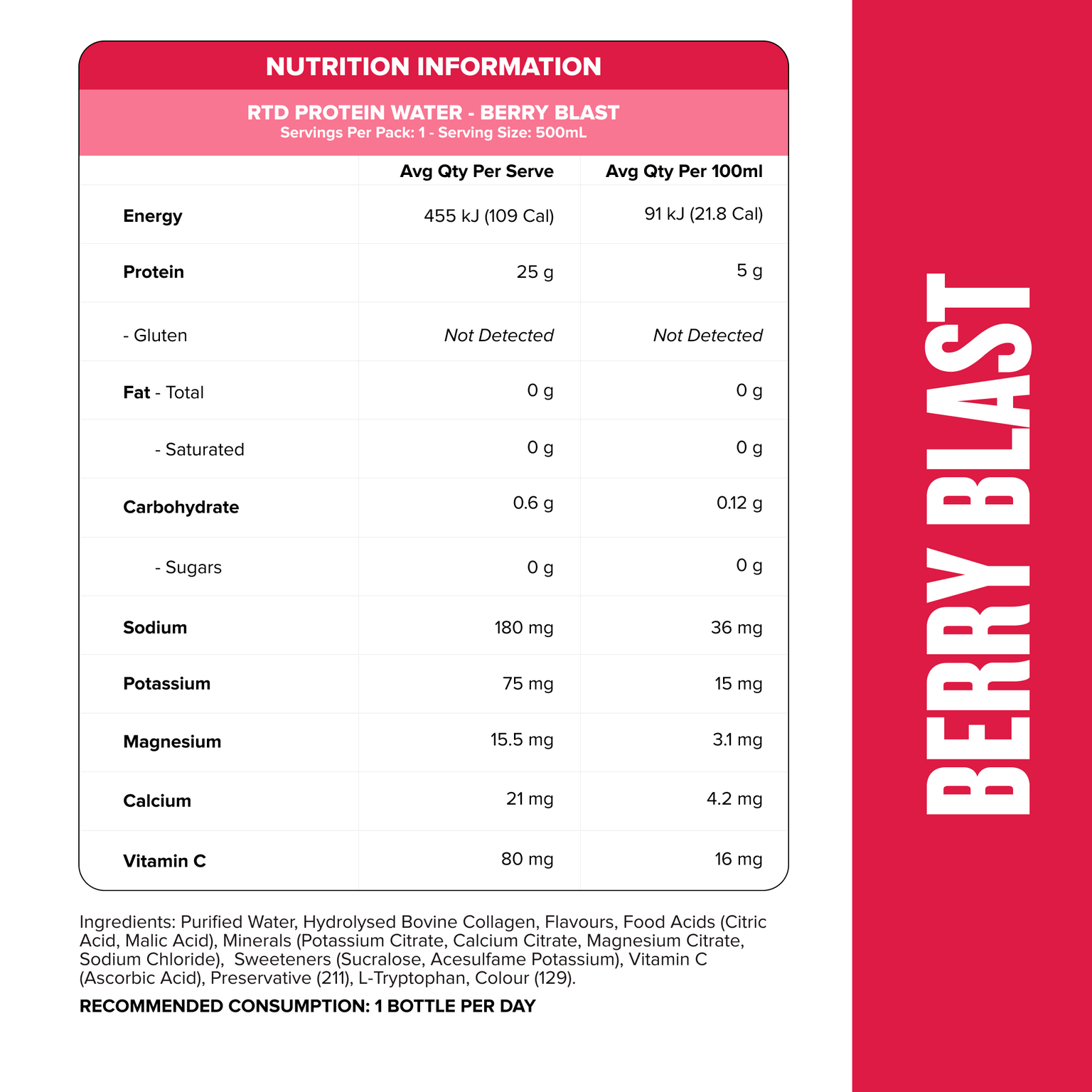 Protein Water RTD - Berry Blast 500ml (12 Pack)-Ready to Drink-MNSUPPS0358-19359054001821-2-Muscle Nation