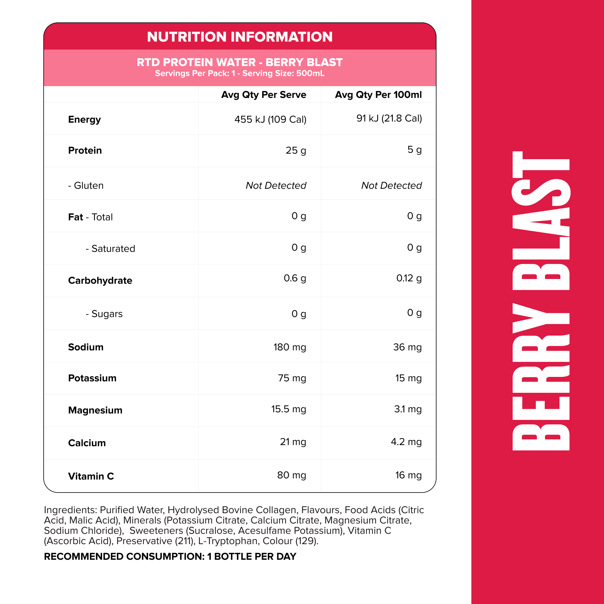 RTD Protein Water - Berry Blast 500ml (12 Pack)-Ready to Drink-MNSUPPS0358-19359054001821-2-Muscle Nation