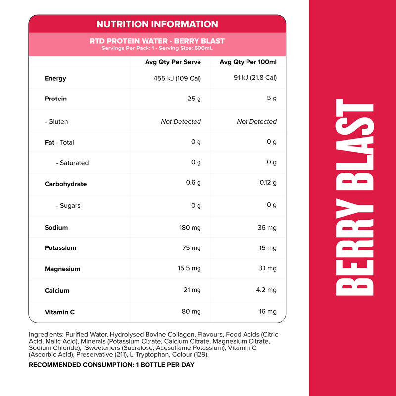 RTD Protein Water - Berry Blast 500ml (12 Pack)-Ready to Drink-MNSUPPS0358-19359054001821-2-Muscle Nation