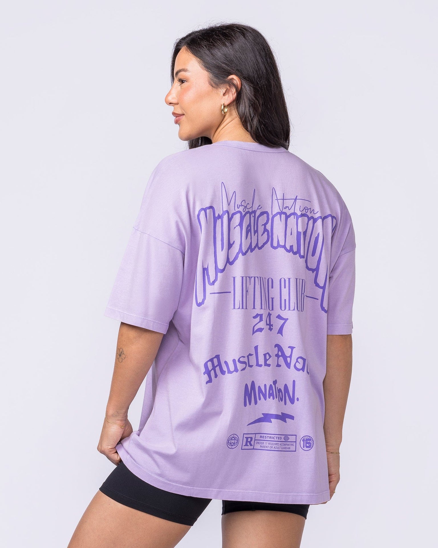 Rated R Oversized Vintage Tee Washed Lavender - Muscle Nation women's gym tee, view 3