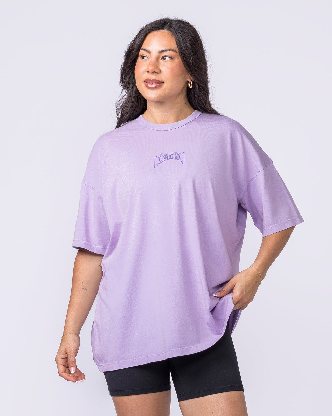 Rated R Oversized Vintage Tee Washed Lavender - Muscle Nation women's gym tee, view 2