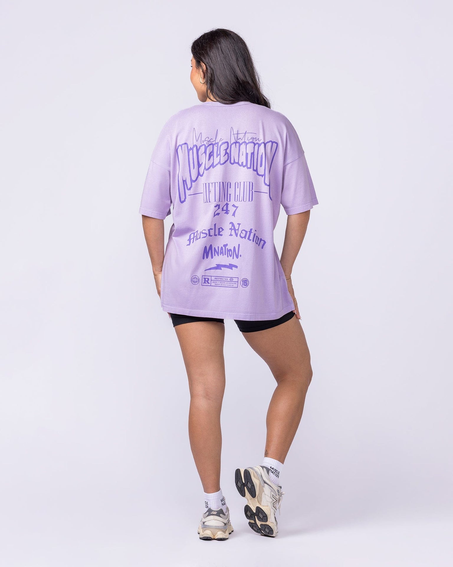 Rated R Oversized Vintage Tee Washed Lavender - Muscle Nation women's gym tee, view 6