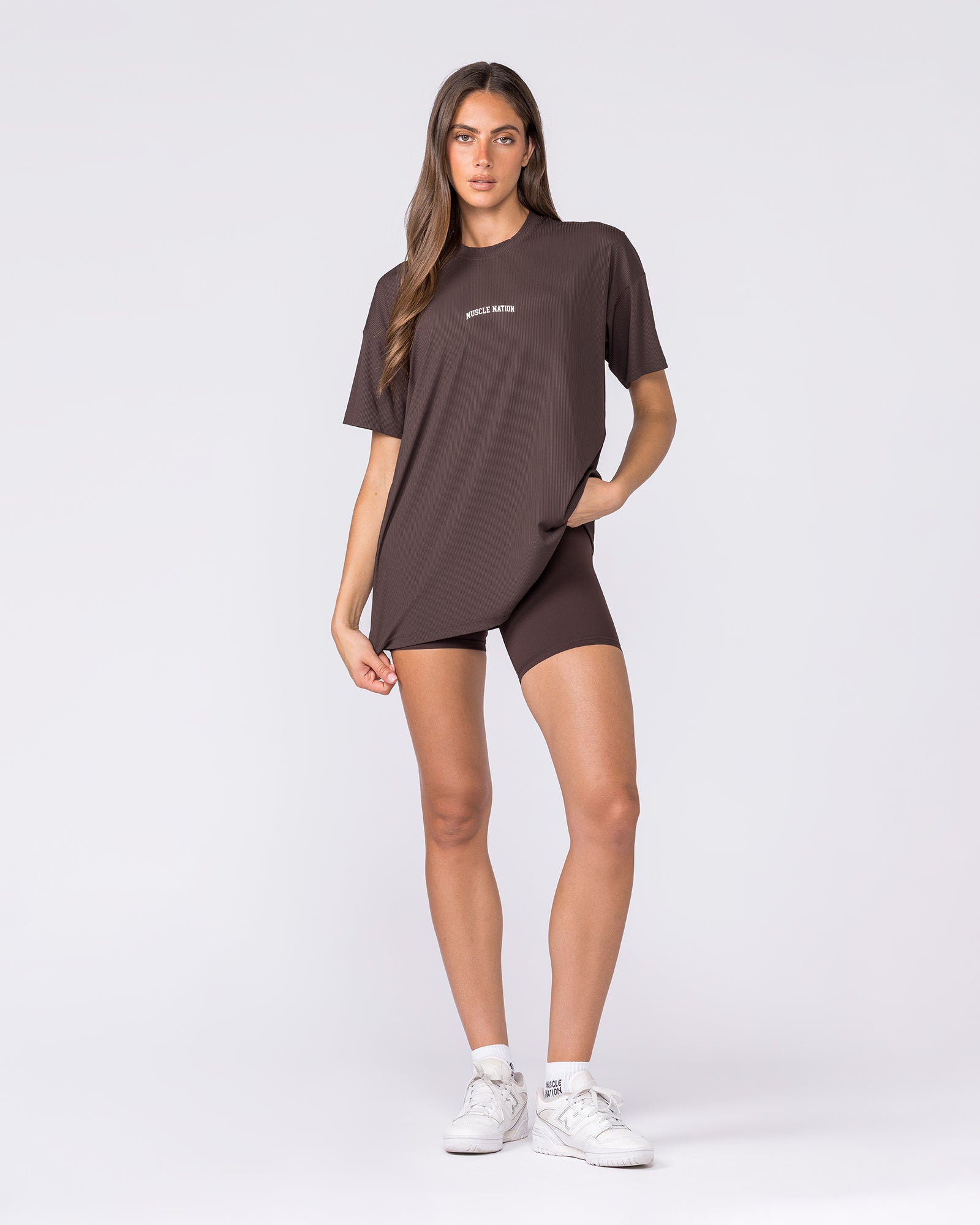 Relaxed Rib Training Tee - Cocoa-T-Shirts-XXS-032612COCOA-XXS-MNAPPRL49215-5-Muscle Nation