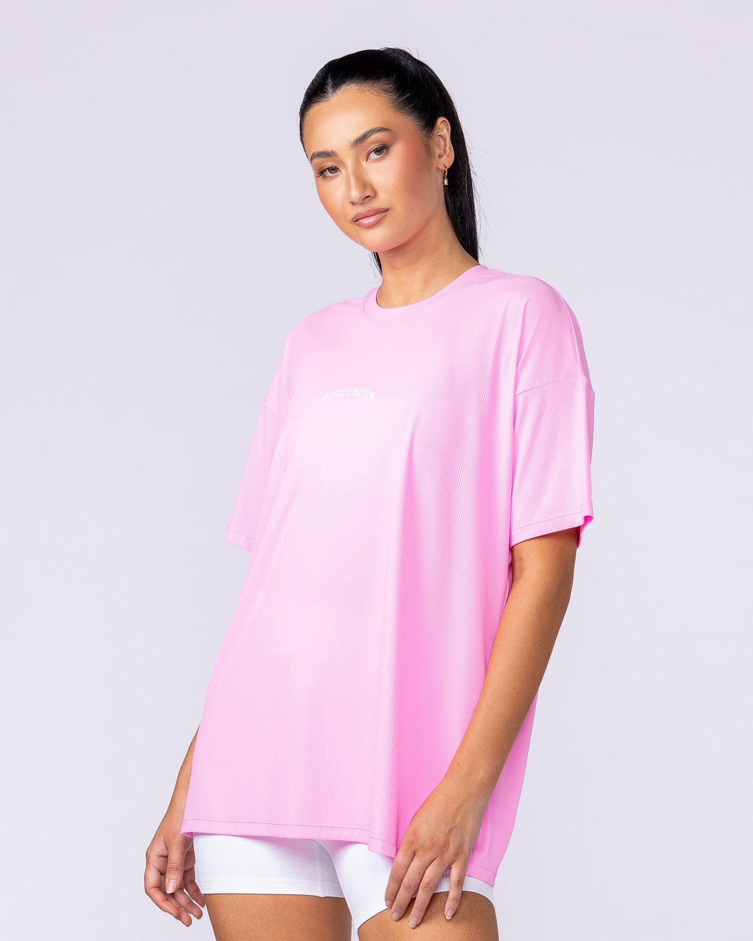 Relaxed Rib Training Tee - Sugar Pink-Tops-XXS-112537SGPK-XXS-MNAPPRL45192-2-Muscle Nation