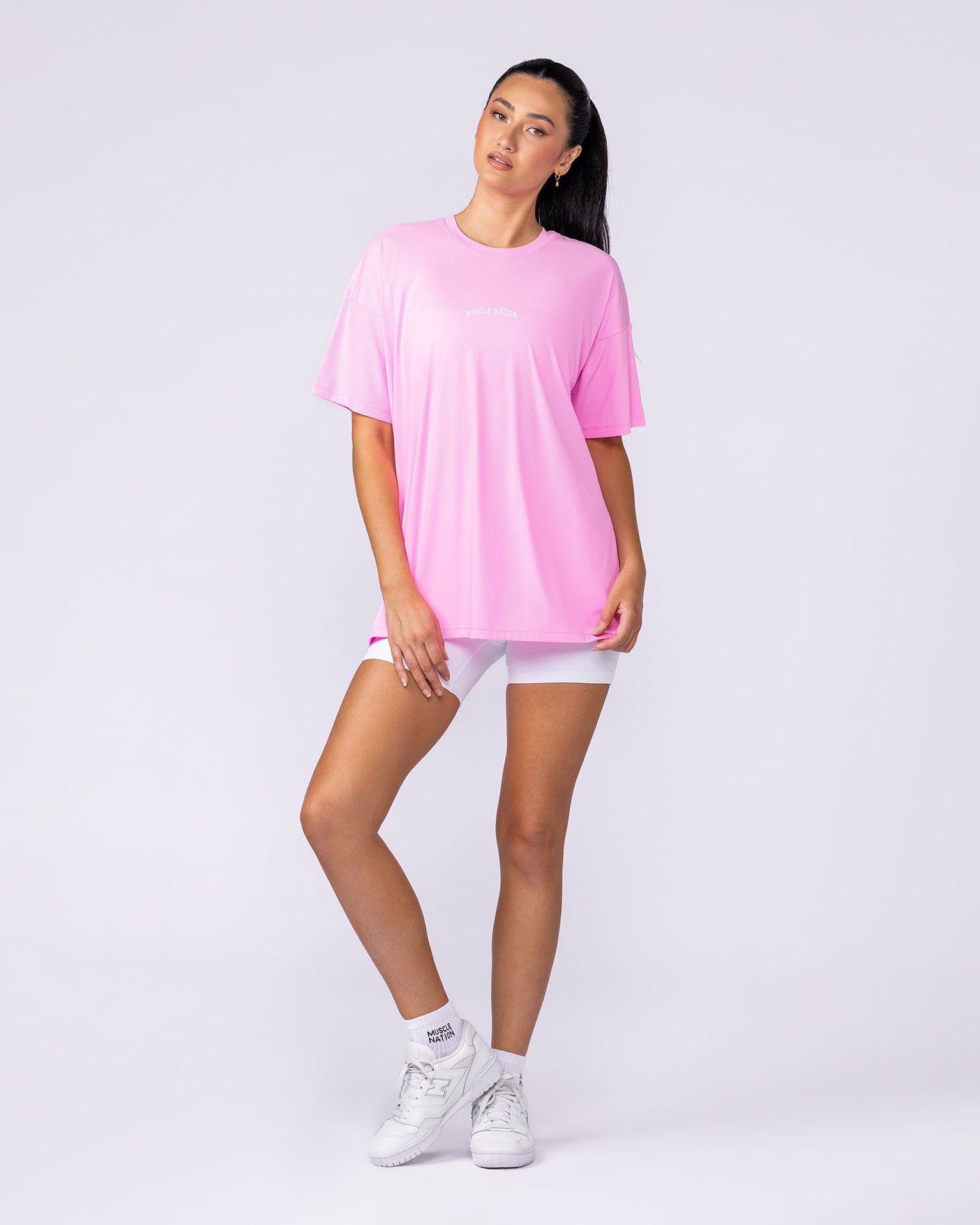 Relaxed Rib Training Tee - Sugar Pink-Tops-XXS-112537SGPK-XXS-MNAPPRL45192-5-Muscle Nation