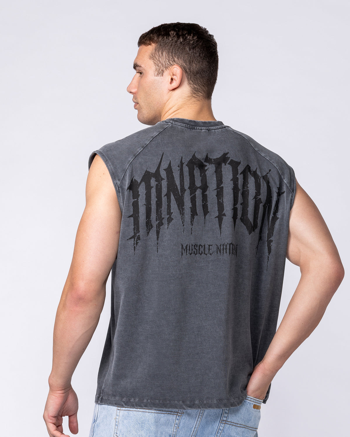 Relic Raglan Boxy Muscle Tank - Washed Black
