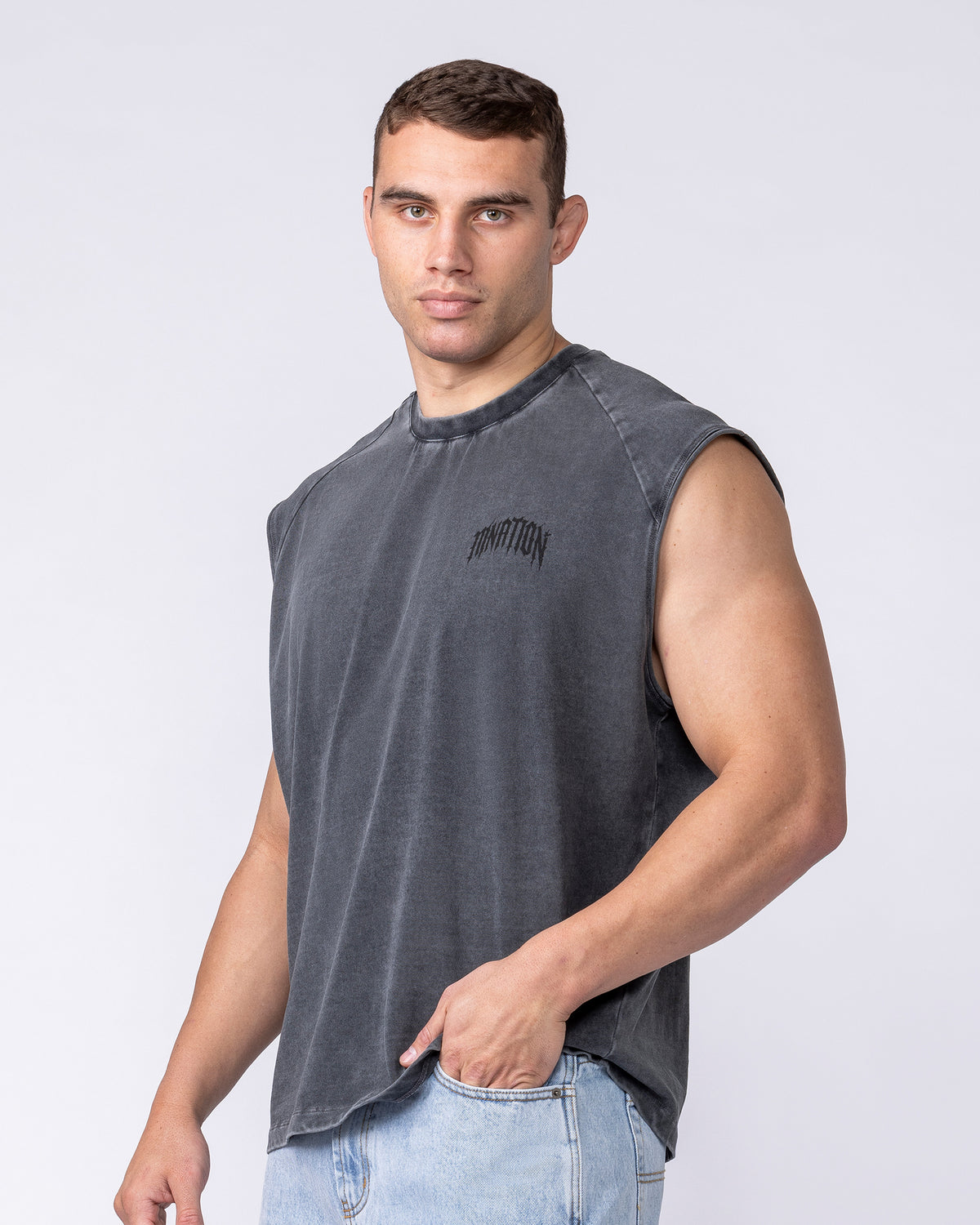 Relic Raglan Boxy Muscle Tank - Washed Black