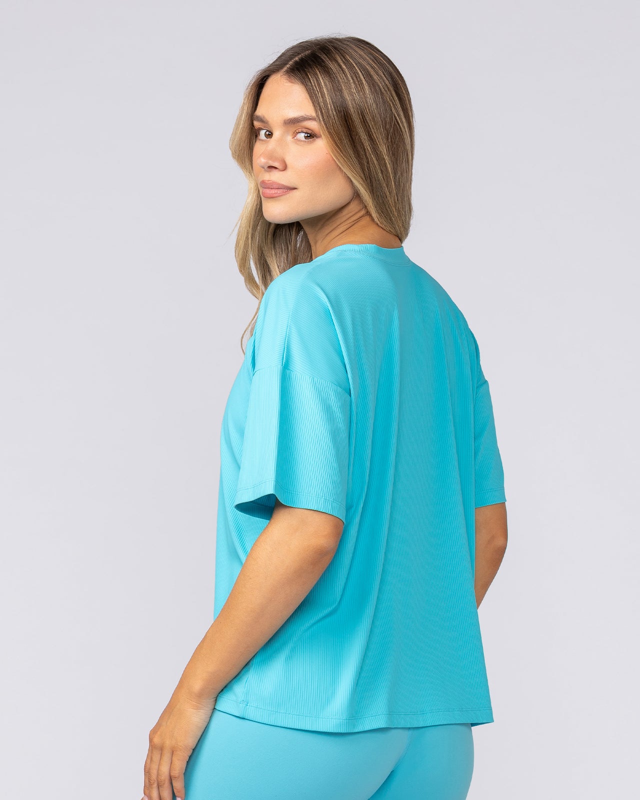 Rib Boxy Training Tee - Oasis Blue-T-Shirts-XXS-092511OABL-XXS-MNAPPRL44552-3-Muscle Nation