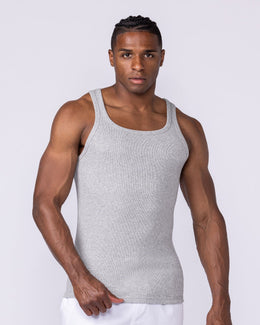 Ribbed Fitted Square Neck Training Tank Grey Marl - Muscle Nation men's muscle tank