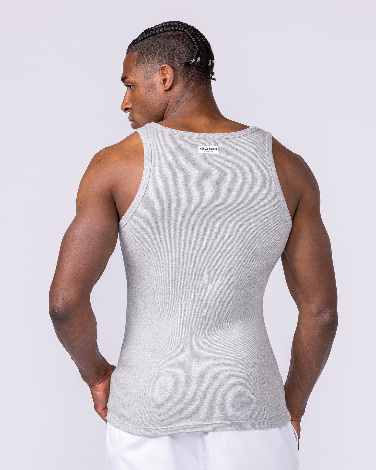 Ribbed Fitted Square Neck Training Tank - Grey Marl-Singlets & Tanks-S-1125165GRYMRL-S-MNAPPRL47090-5-Muscle Nation