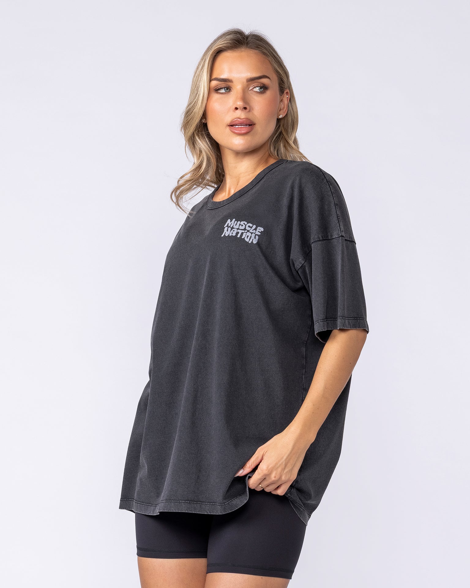 Rock On Oversized Tee - Washed Black