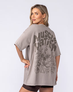 Rock On Oversized Tee Washed Oat - Muscle Nation women's gym tee