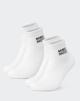 Womens 1/4 Crew Sock (2x Pack)-Socks-White-AC022464WHT-ONE-MNAPPRL29445-1-Muscle Nation