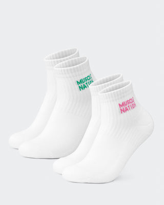Womens 1/4 Crew Sock (2x Pack) - Clover/ Hollywood pink-Socks-White/ Clover, White/ Hollywood Pink-MNAPPRL32715WHTCLVHPK-ONE-MNAPPRL32715-1-Muscle Nation