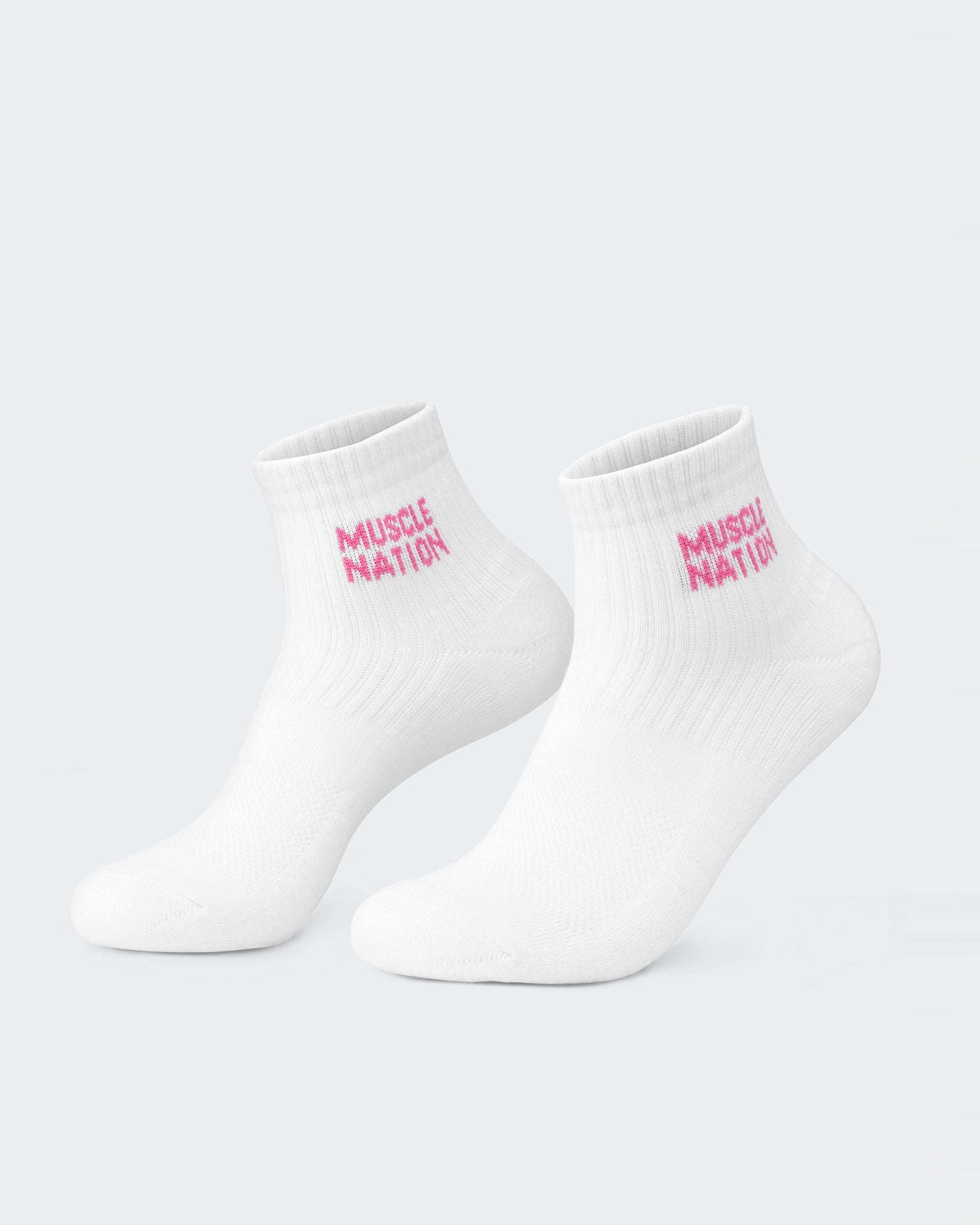 Womens 1/4 Crew Sock (2x Pack) - Clover/ Hollywood pink-Socks-White/ Clover, White/ Hollywood Pink-MNAPPRL32715WHTCLVHPK-ONE-MNAPPRL32715-4-Muscle Nation