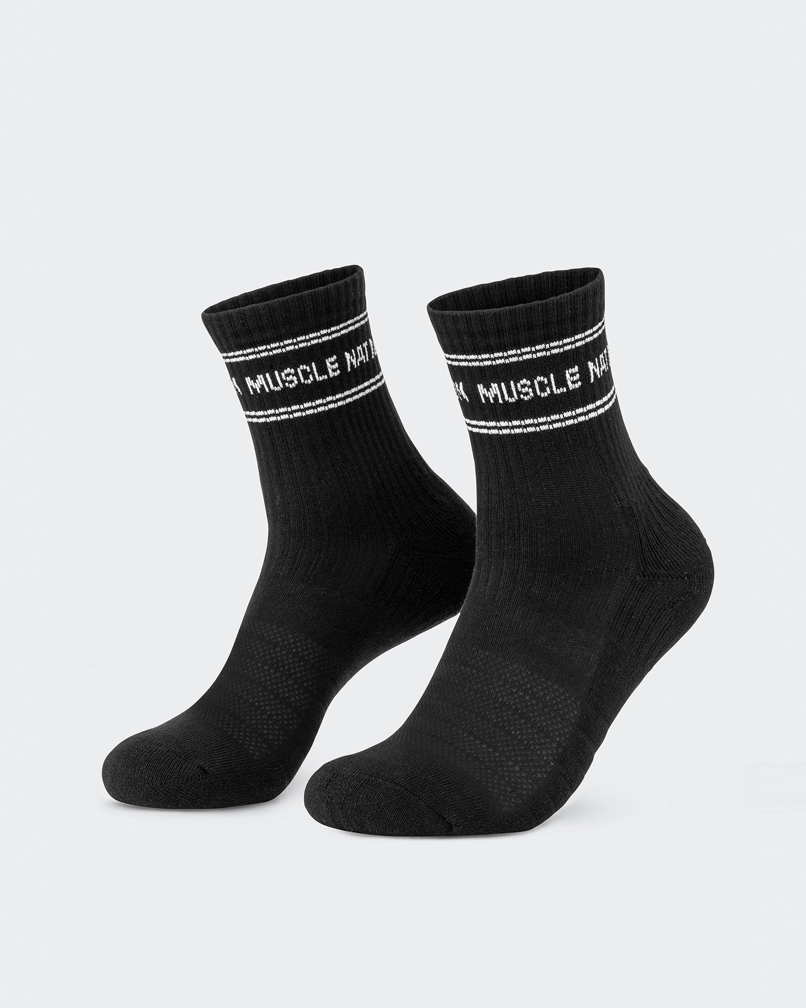 Womens Stripe Crew Sock (2x Pack) - Black/ Grey Marl-Socks-Black/ White, Grey Marl/ White-ACC1124168BKWTGMWT-ONE-MNAPPRL32723-3-Muscle Nation