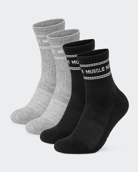 Womens Stripe Crew Sock (2x Pack) - Black/ Grey Marl-Socks-Black/ White, Grey Marl/ White-ACC1124168BKWTGMWT-ONE-MNAPPRL32723-1-Muscle Nation