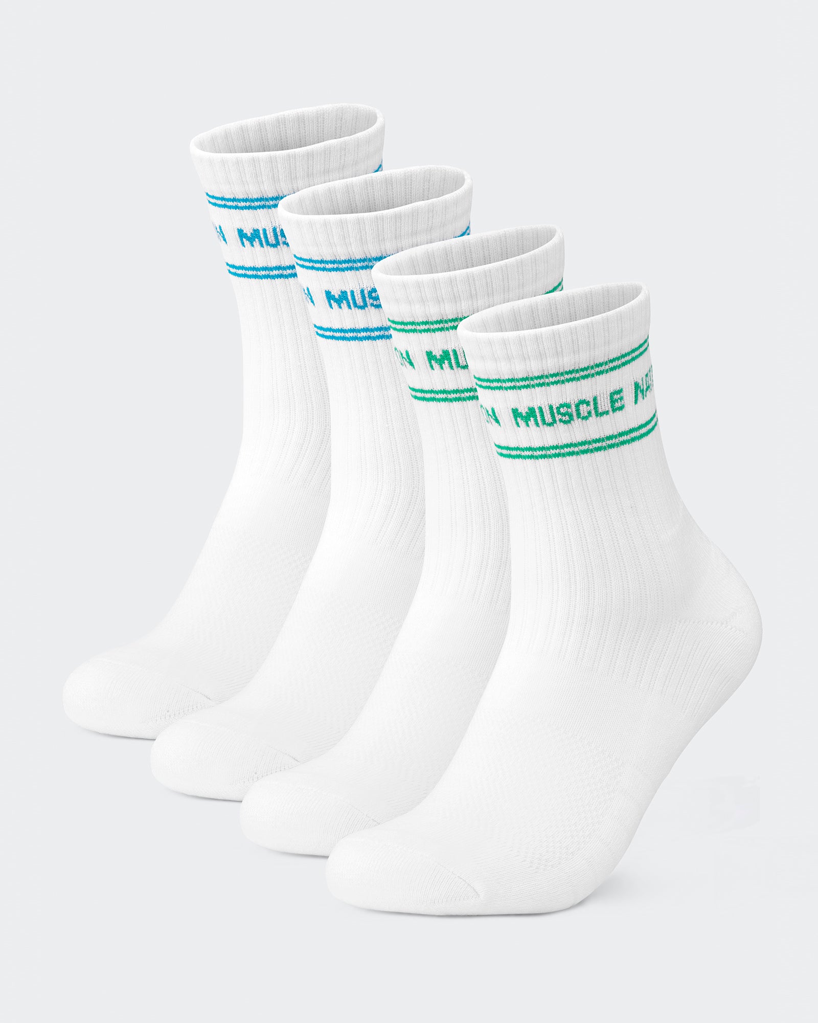 Womens Stripe Crew Sock (2x Pack) - Clover/ Capri Blue-Socks-White/ Clover, White/ Capri-ACC1124168WHCLWHCP-ONE-MNAPPRL32724-1-Muscle Nation