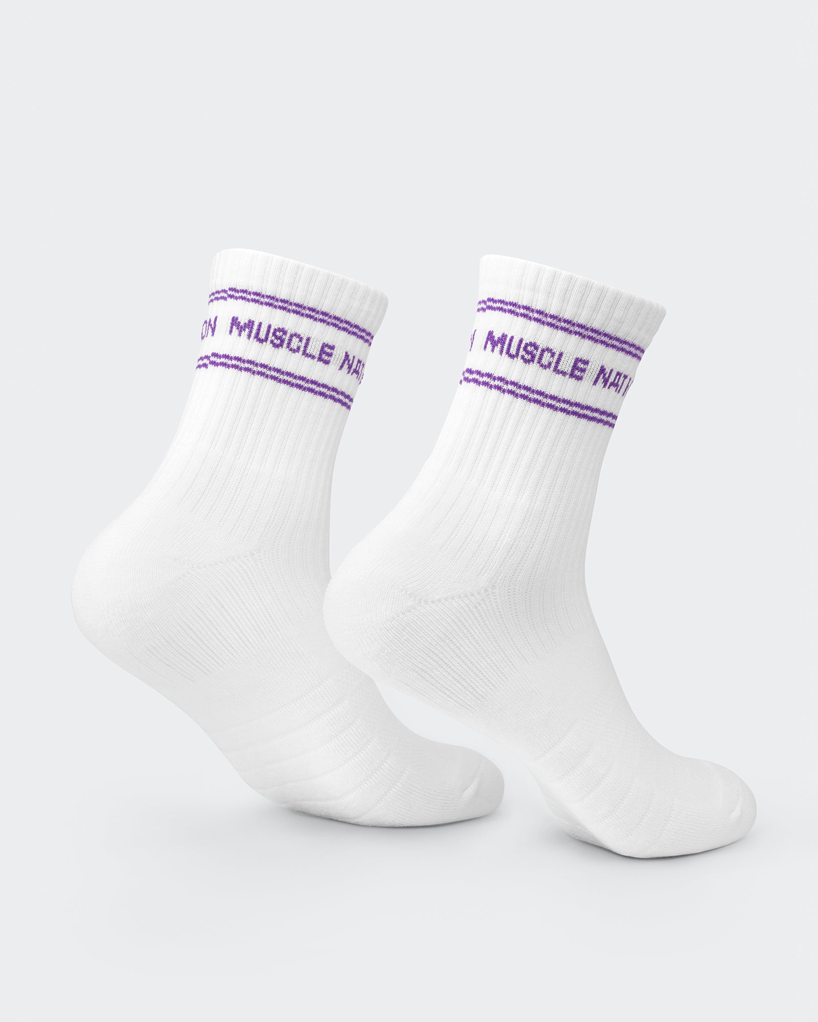 Womens Stripe Crew Sock (2x Pack) - Hollywood Pink/ Viola-Socks-White/ Hollywood Pink, White/ Viola-ACC1124168WHHPWHVI-ONE-MNAPPRL32725-4-Muscle Nation