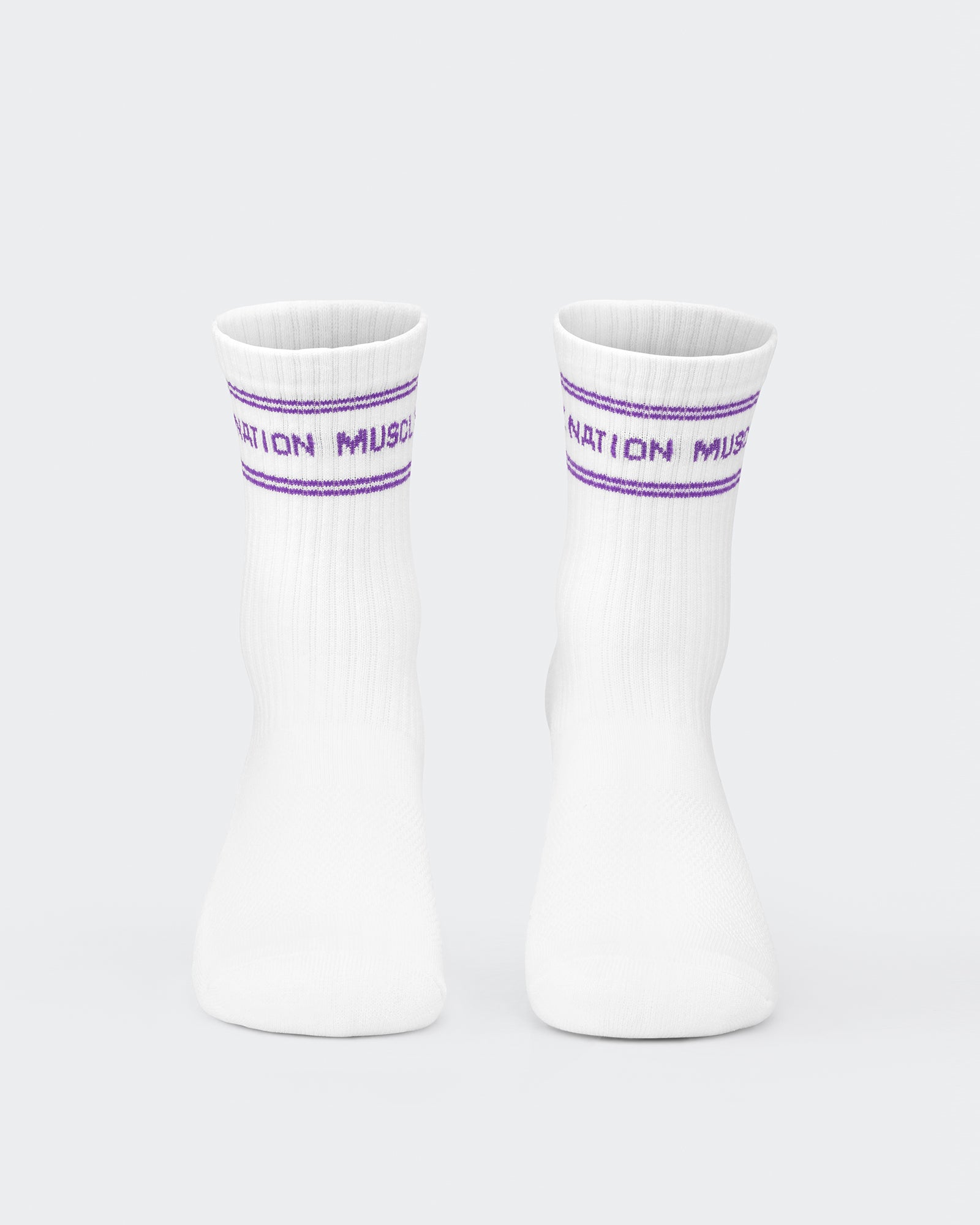 Womens Stripe Crew Sock (2x Pack) - Hollywood Pink/ Viola-Socks-White/ Hollywood Pink, White/ Viola-ACC1124168WHHPWHVI-ONE-MNAPPRL32725-2-Muscle Nation