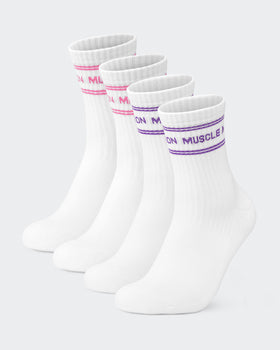 Womens Stripe Crew Sock (2x Pack) - Hollywood Pink/ Viola-Socks-White/ Hollywood Pink, White/ Viola-ACC1124168WHHPWHVI-ONE-MNAPPRL32725-1-Muscle Nation