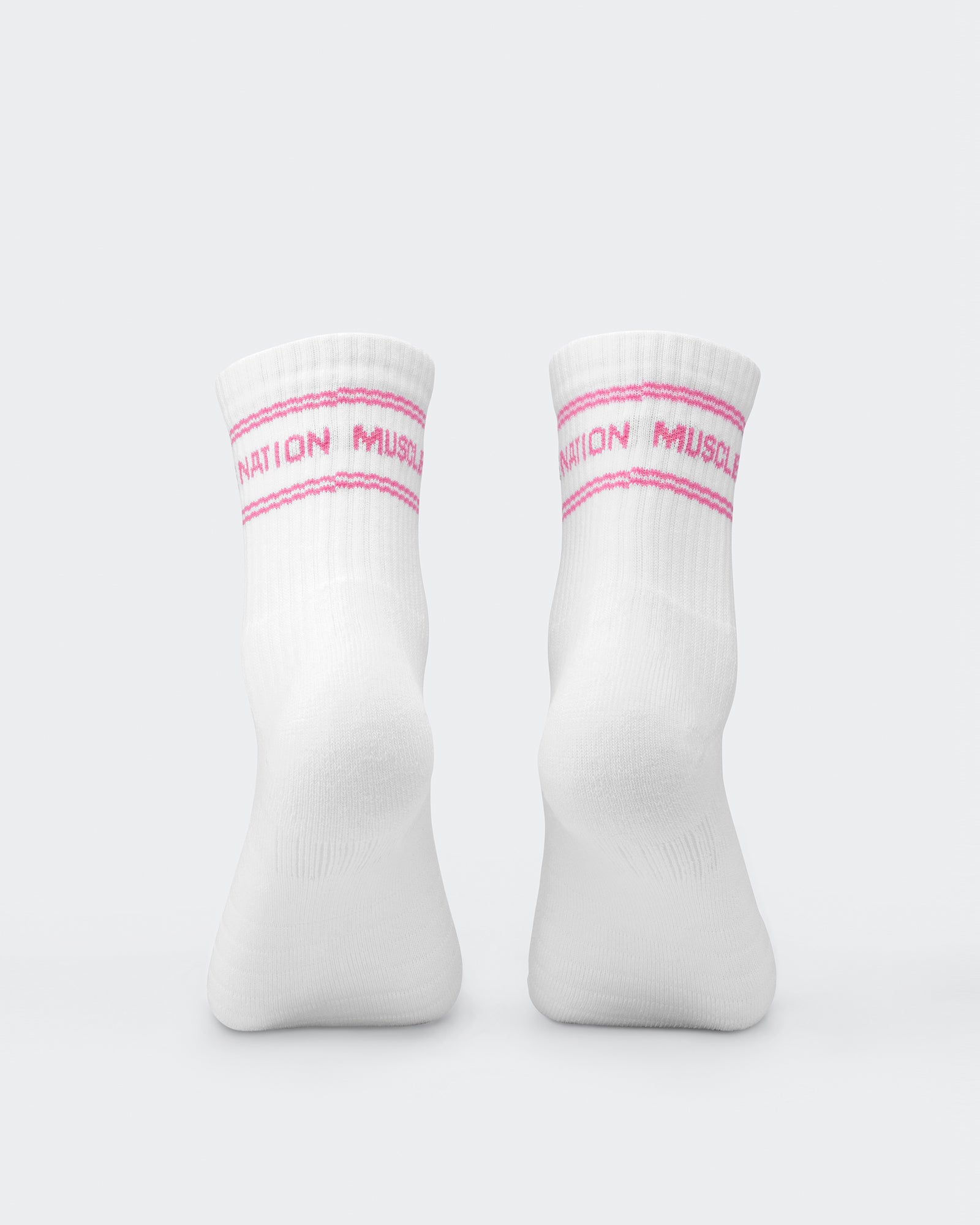 Womens Stripe Crew Sock (2x Pack) - Hollywood Pink/ Viola-Socks-White/ Hollywood Pink, White/ Viola-ACC1124168WHHPWHVI-ONE-MNAPPRL32725-5-Muscle Nation