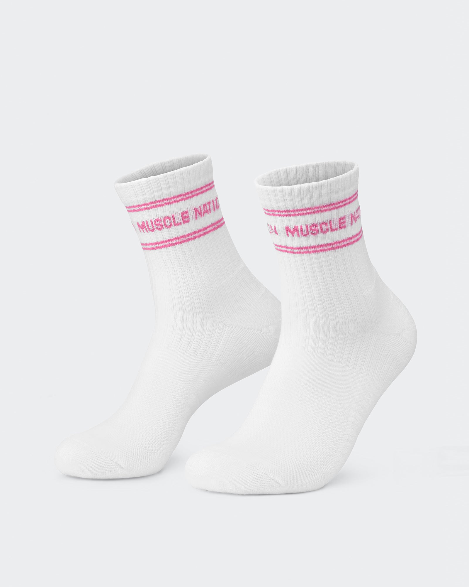 Womens Stripe Crew Sock (2x Pack) - Hollywood Pink/ Viola-Socks-White/ Hollywood Pink, White/ Viola-ACC1124168WHHPWHVI-ONE-MNAPPRL32725-3-Muscle Nation