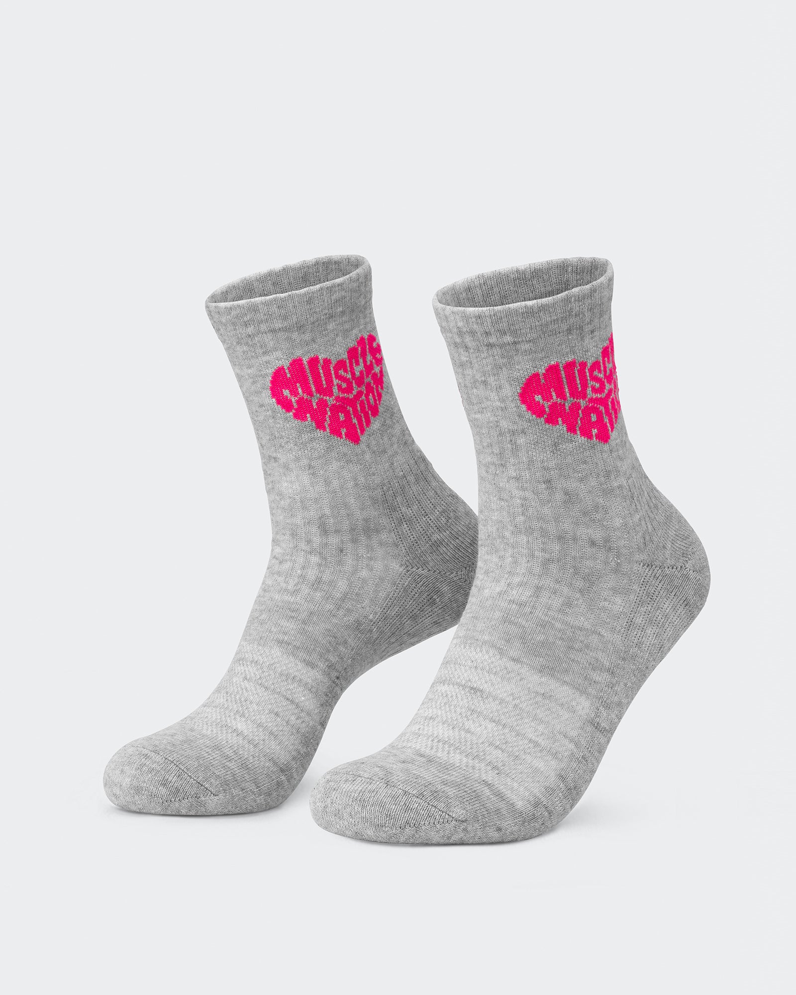 Womens Heart Crew Sock (2x Pack) - White / Grey Marl-Socks-White/ Neon Pink, Grey Marl/ Neon Pink-ACC1124158WHNPGMNP-ONE-MNAPPRL32716-3-Muscle Nation
