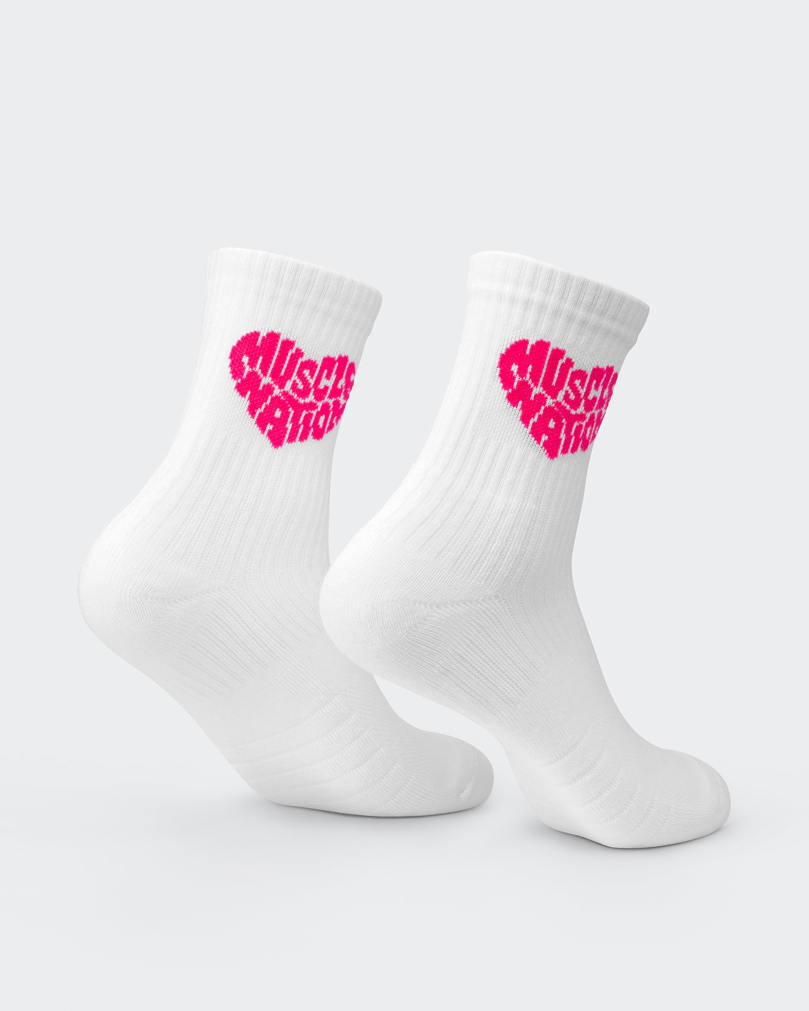 Womens Heart Crew Sock (2x Pack) - White / Grey Marl-Socks-White/ Neon Pink, Grey Marl/ Neon Pink-ACC1124158WHNPGMNP-ONE-MNAPPRL32716-4-Muscle Nation