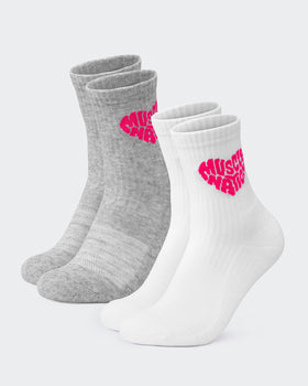 Womens Heart Crew Sock (2x Pack) - White / Grey Marl-Socks-White/ Neon Pink, Grey Marl/ Neon Pink-ACC1124158WHNPGMNP-ONE-MNAPPRL32716-1-Muscle Nation