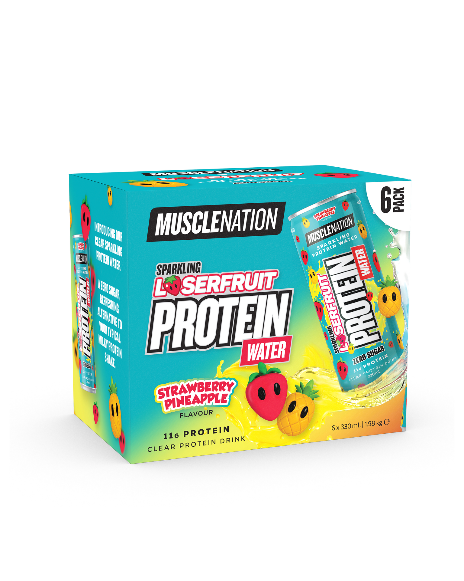 MN x LOSERFRUIT SPARKLING PROTEIN WATER Zero Sugar - Strawberry Pineapple 330ml (6 Pack)-Snacks & Drinks-MNSUPPS0374-9359054002456-1-Muscle Nation