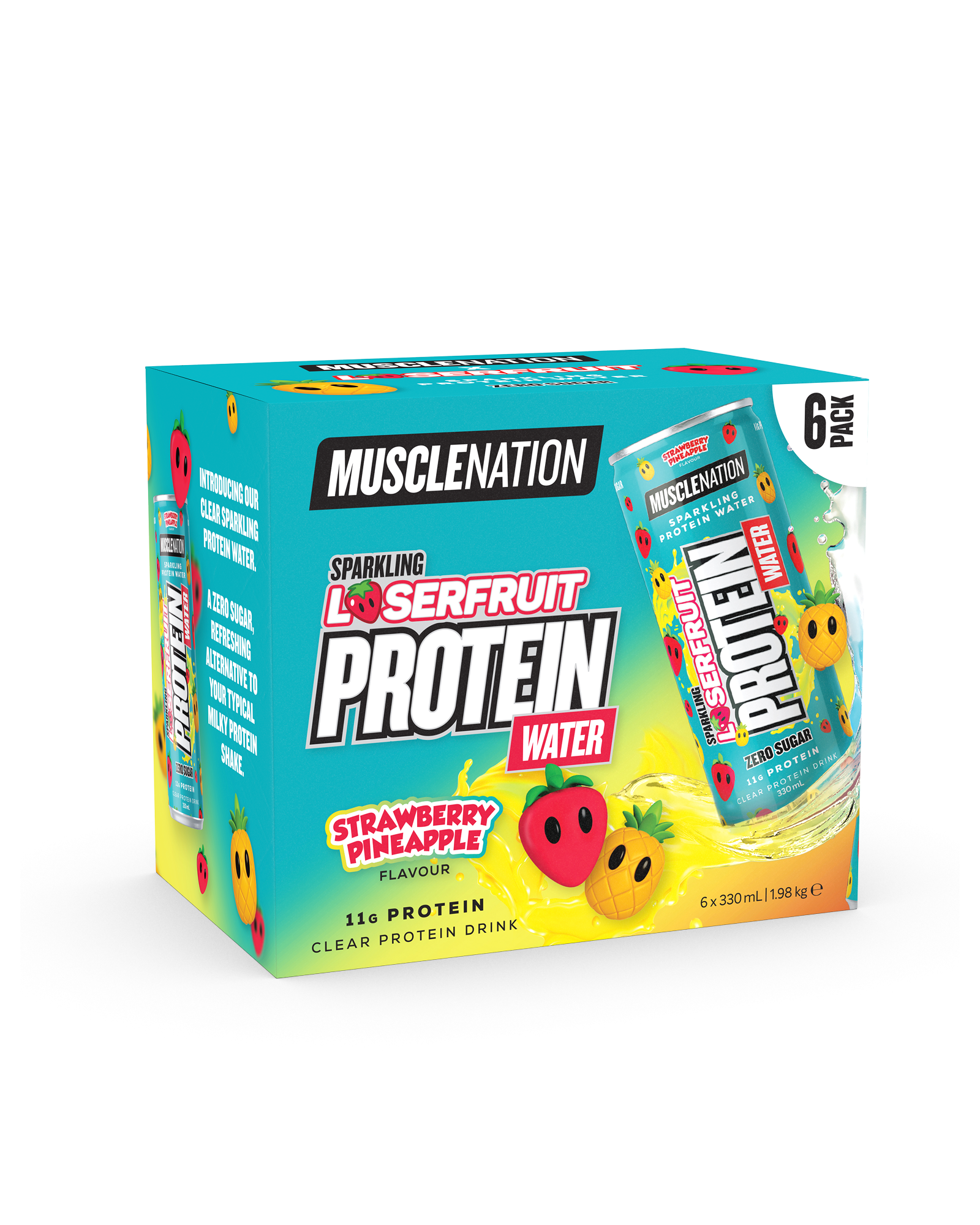MN x LOSERFRUIT SPARKLING PROTEIN WATER Zero Sugar - Strawberry Pineapple 330ml (6 Pack)-Snacks & Drinks-MNSUPPS0374-9359054002456-1-Muscle Nation