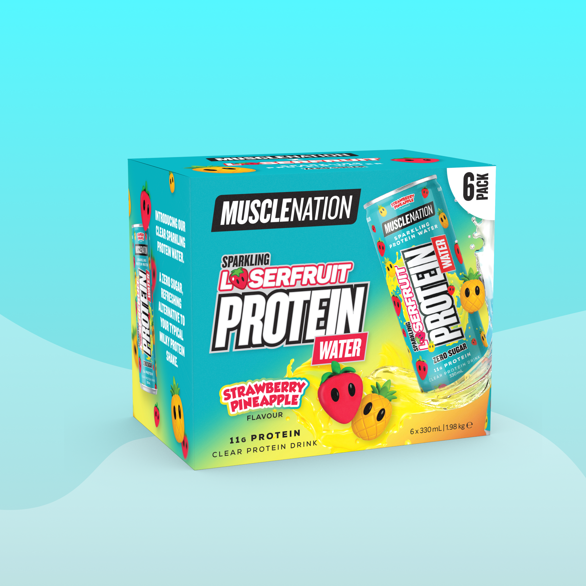 SPARKLING PROTEIN WATER Zero Sugar - LOSERFRUIT Strawberry Pineapple 330ml (6 Pack)-Snacks & Drinks-MNSUPPS0374-9359054002456-1-Muscle Nation