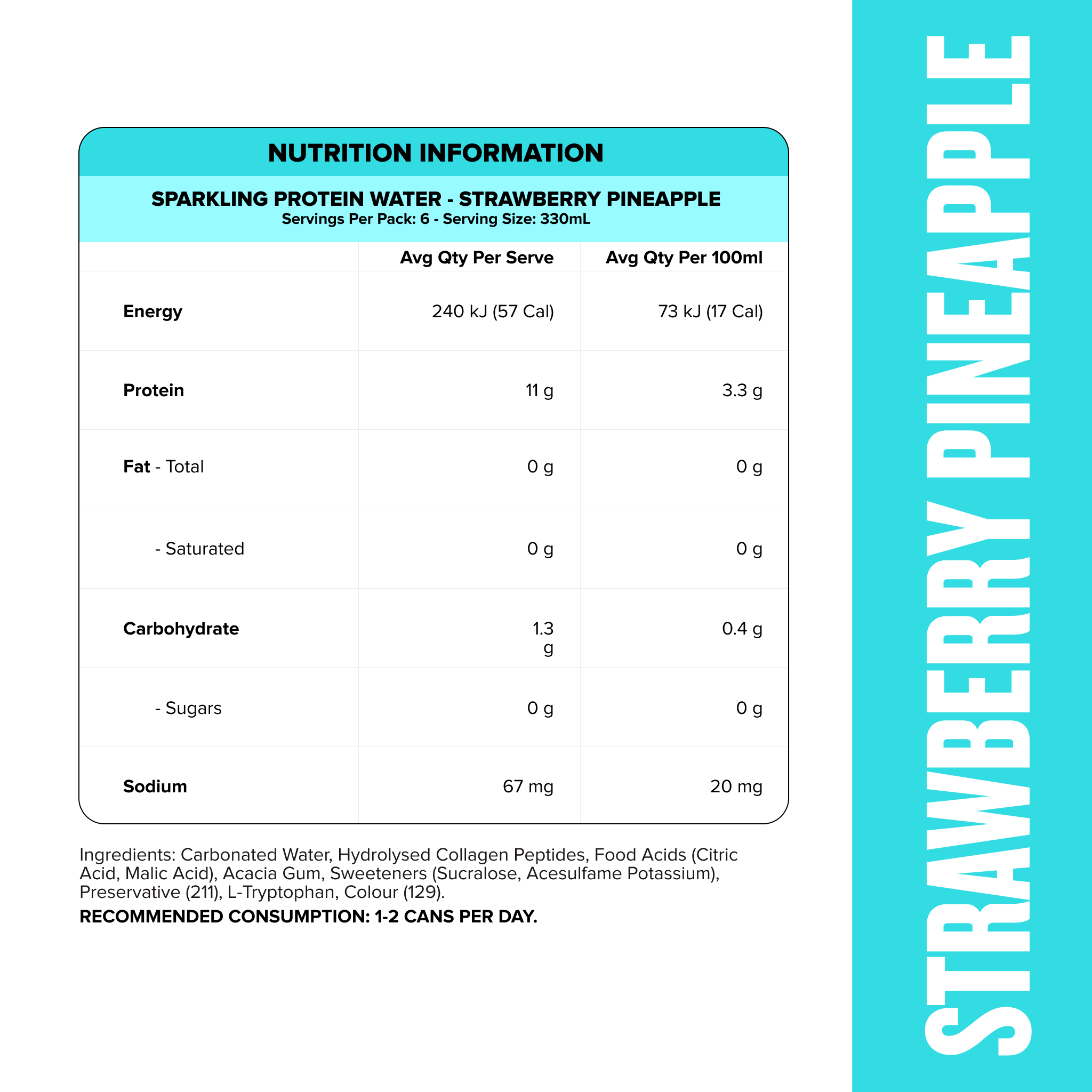 SPARKLING PROTEIN WATER Zero Sugar - LOSERFRUIT Strawberry Pineapple 330ml (6 Pack)-Snacks & Drinks-MNSUPPS0374-9359054002456-2-Muscle Nation