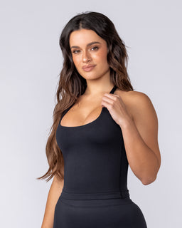 Sculpt Seamless Halter Bra Tank Black - Muscle Nation women's tank top