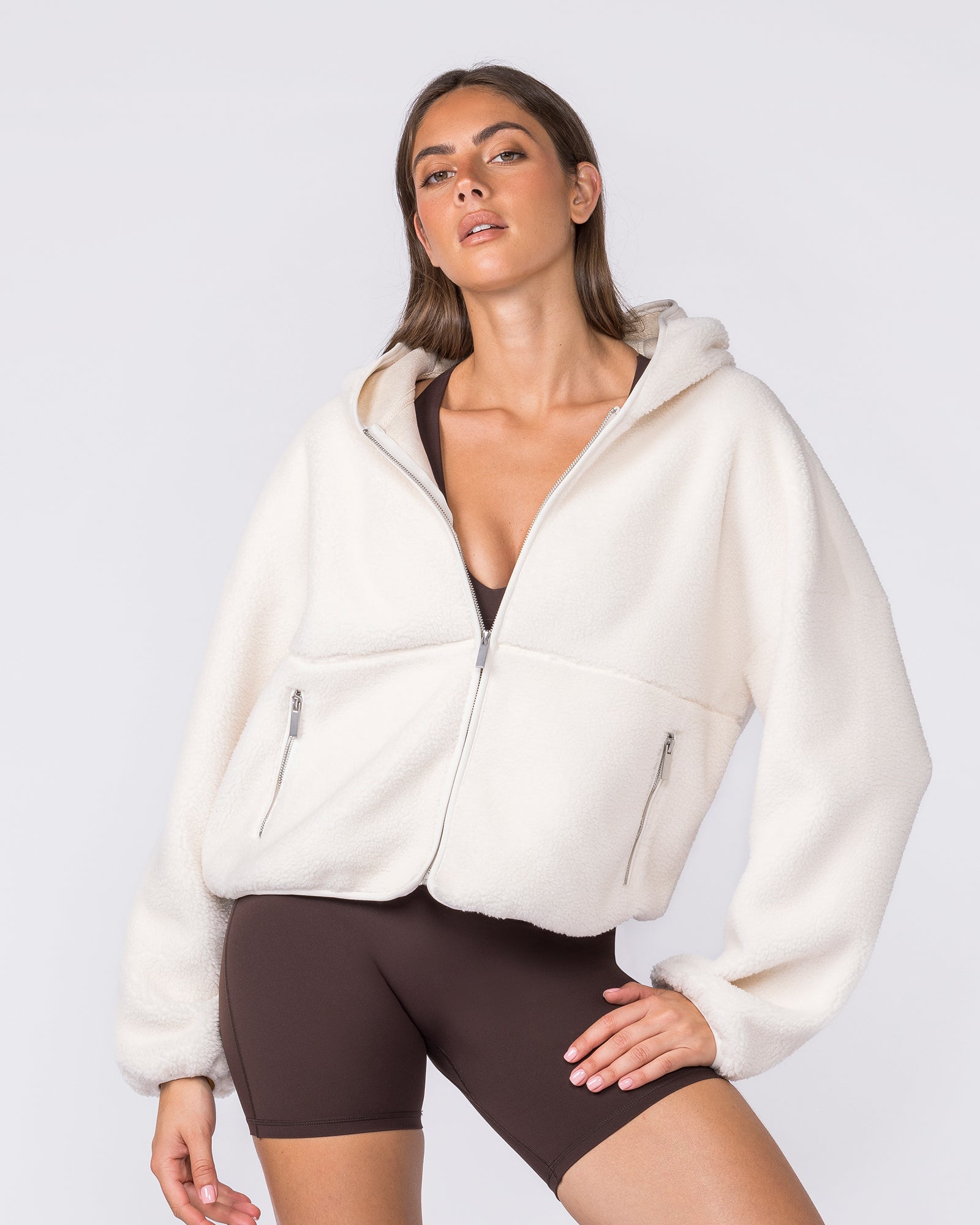 Sherpa Zip Through Hoodie - Whipped Cream-Jumpers & Hoodies-XXS-032621WPCRM-XXS-MNAPPRL49521-3-Muscle Nation