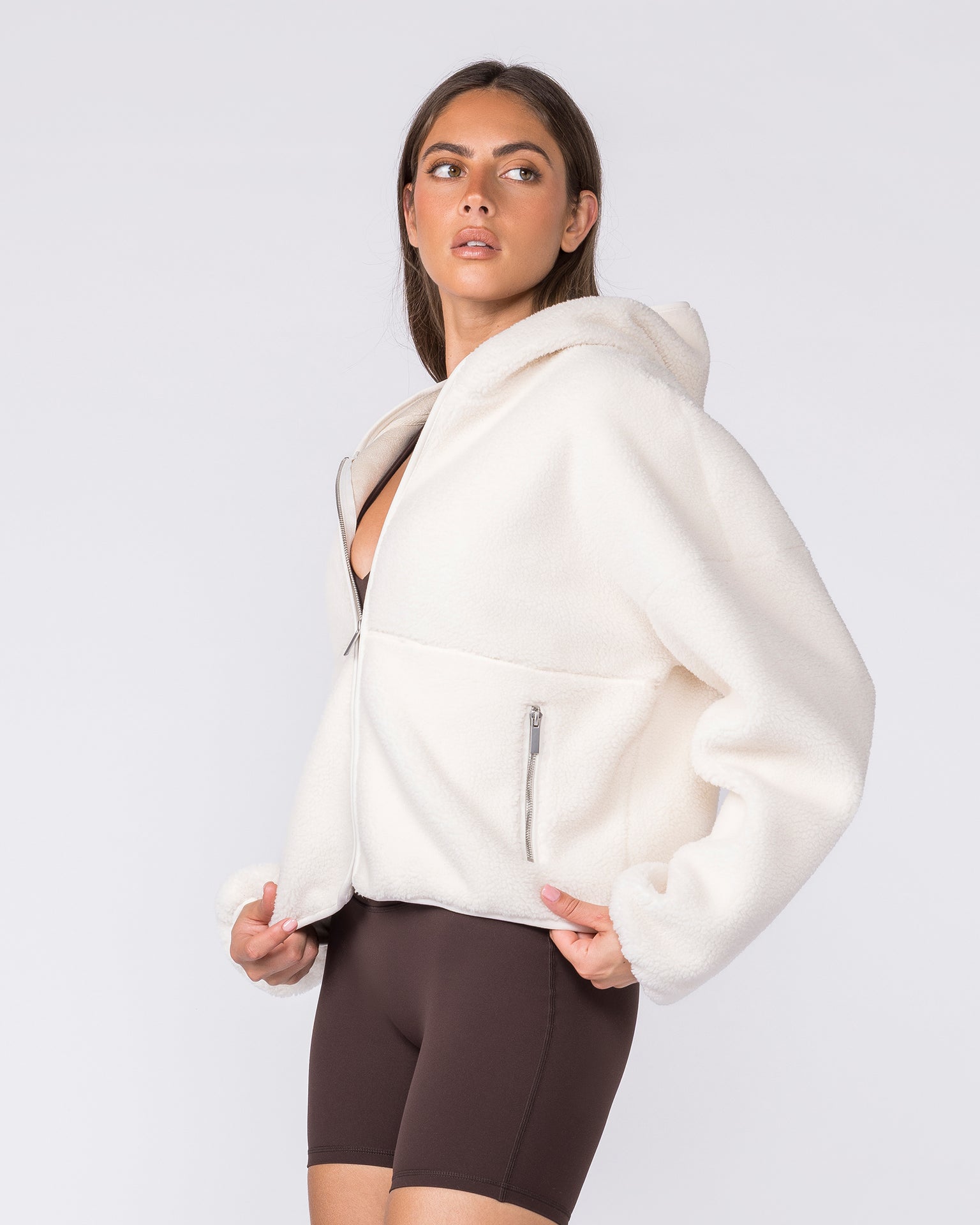 Sherpa Zip Through Hoodie - Whipped Cream-Jumpers & Hoodies-XXS-032621WPCRM-XXS-MNAPPRL49521-4-Muscle Nation