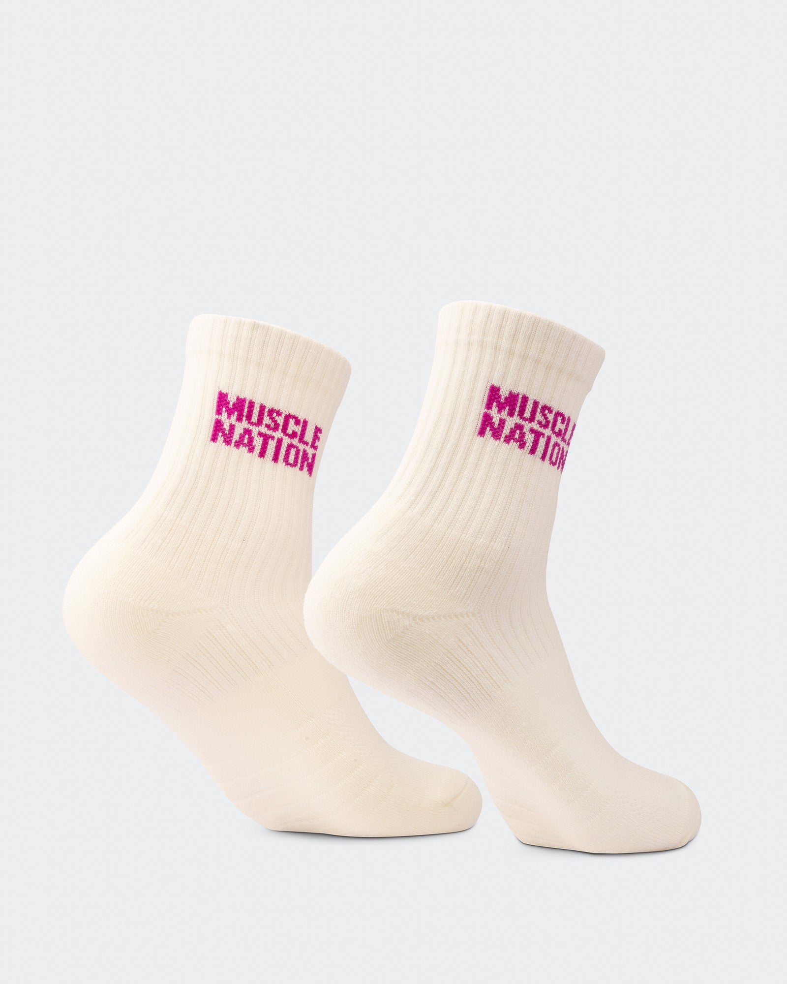 Womens Essential Crew Socks (3x Pack) - Off White / Bright Pink / Hyper Fuchsia-Socks-White / Bright Pink / Hyper Fuscia-AC112335WHTBPHYPFUS-ONE-MNAPPRL26510-4-Muscle Nation