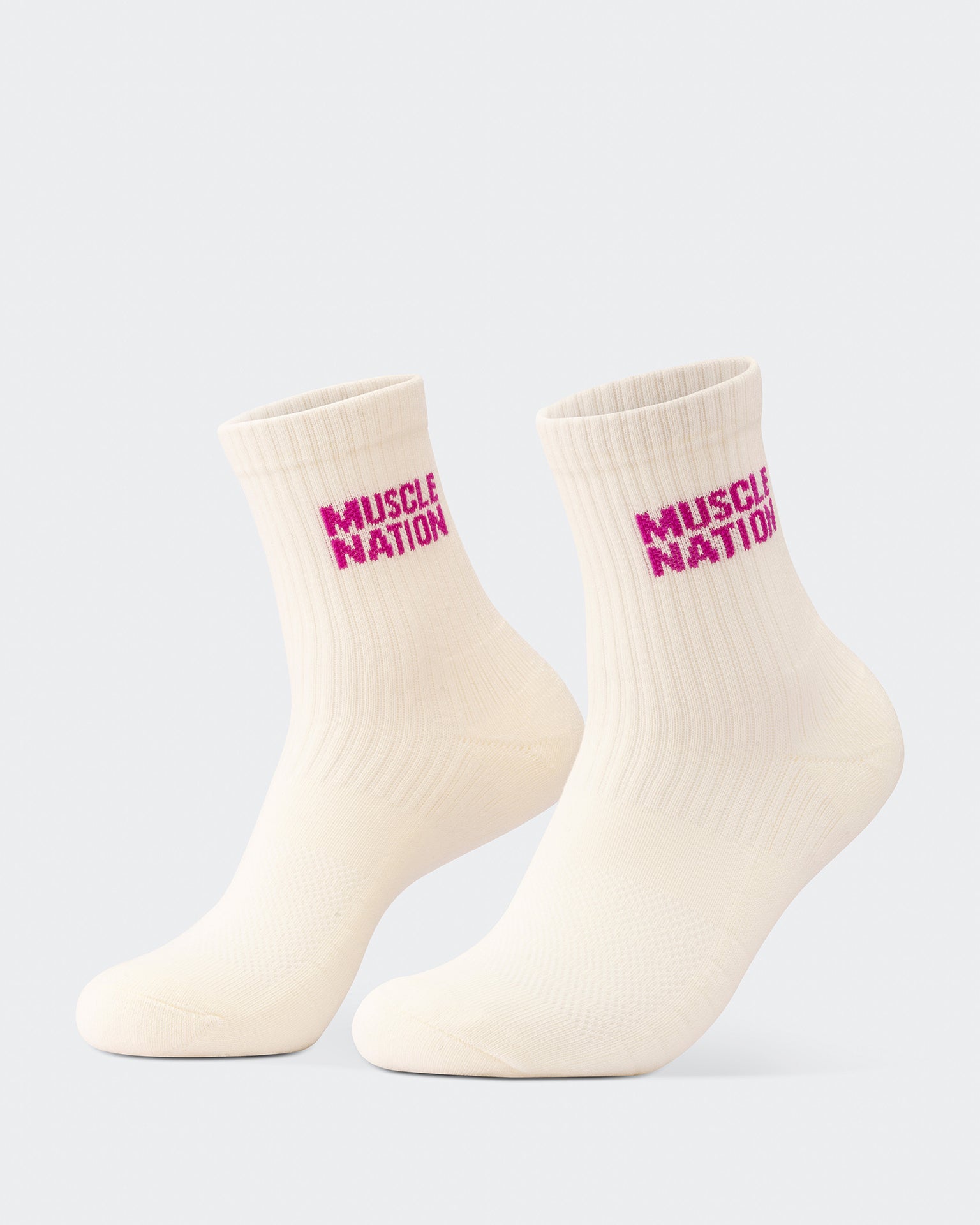 Womens Essential Crew Socks (3x Pack) - Off White / Bright Pink / Hyper Fuchsia-Socks-White / Bright Pink / Hyper Fuscia-AC112335WHTBPHYPFUS-ONE-MNAPPRL26510-6-Muscle Nation
