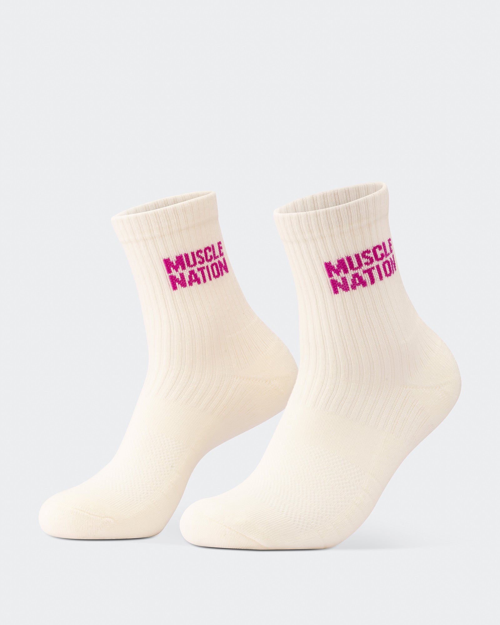 Womens Essential Crew Socks (3x Pack) - Off White / Bright Pink / Hyper Fuchsia-Socks-White / Bright Pink / Hyper Fuscia-AC112335WHTBPHYPFUS-ONE-MNAPPRL26510-6-Muscle Nation