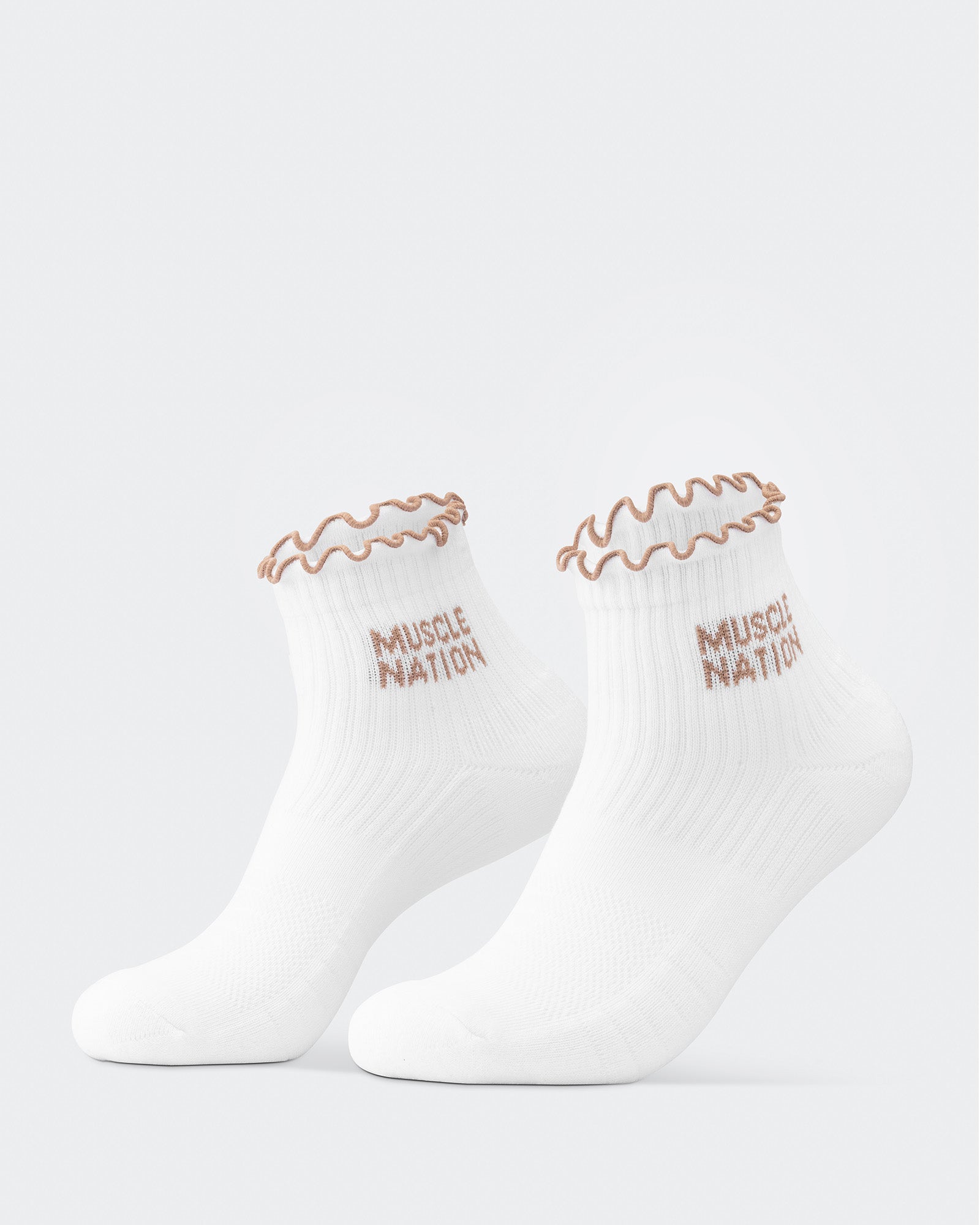 Ruffle Crew Sock - 1Pack - White / Stone-Socks-ACC1125214WHTSTN-MNAPPRL47938-1-Muscle Nation