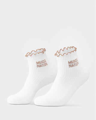 Ruffle Crew Sock - 1Pack - White / Stone-Socks-ACC1125214WHTSTN-MNAPPRL47938-1-Muscle Nation